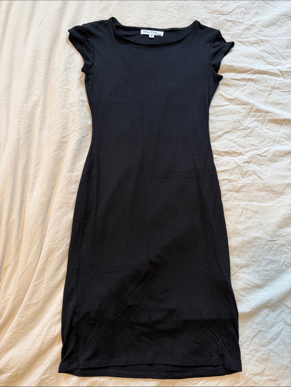 Velvet Torch Black Cap-Sleeve Midi Dress
